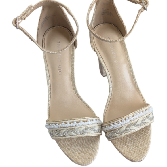 Madden Girl Bella Block Heel Sandals Size 7 Ivory Pearl Wedding Boho NEW - Picture 11 of 13